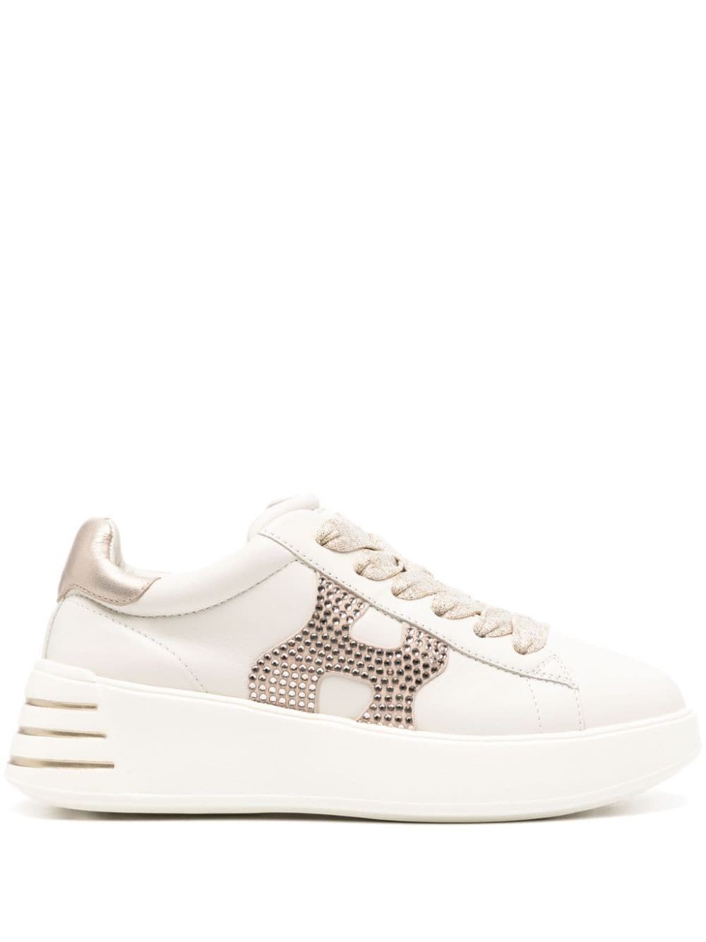 Shop Hogan Rebel Sneakers With Strass In Nude & Neutrals