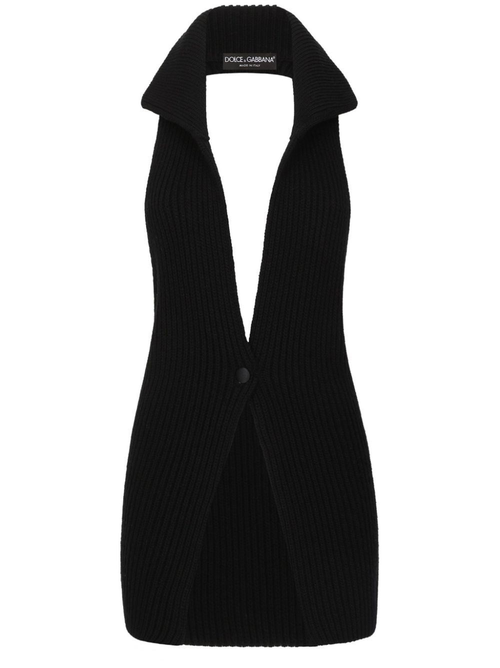 Shop Dolce & Gabbana Long Wool Fisherman's Rib-knit Vest In Black