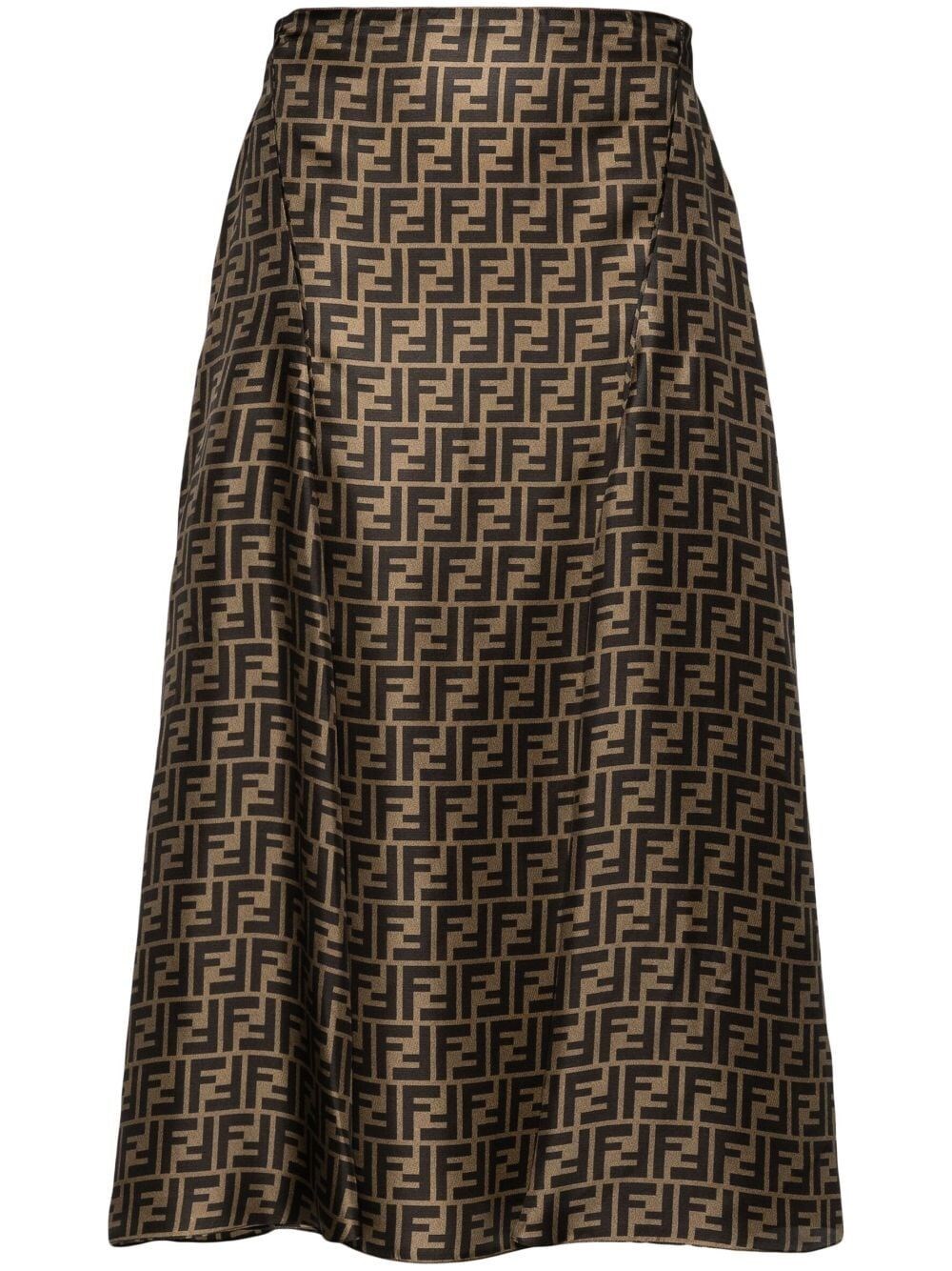 Fendi Ff Twill High-waisted Skirt In Brown