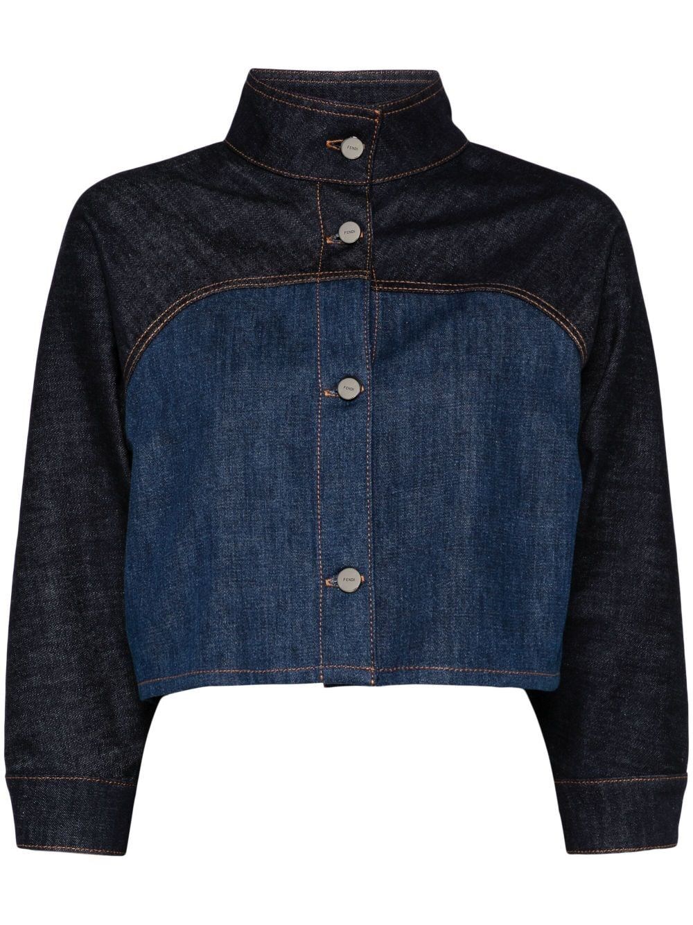 Shop Fendi Two-tone Denim Cropped Jacket In Blue