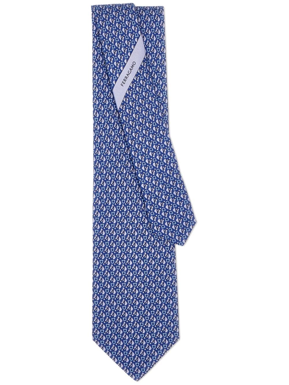 Shop Ferragamo Equestrian Print Silk Tie In Blue