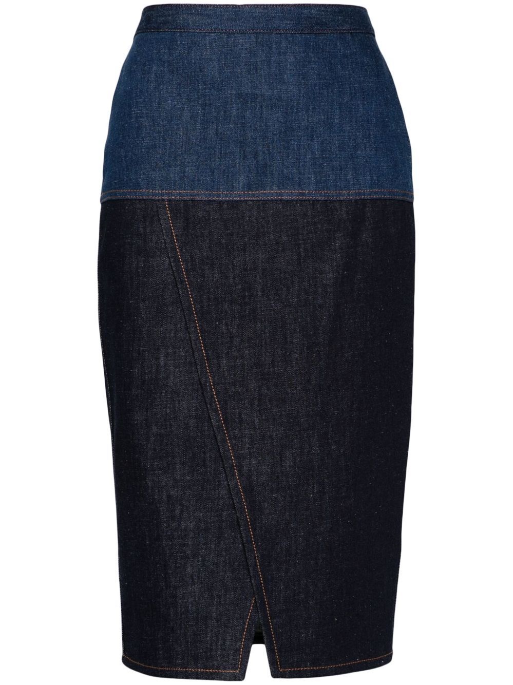 Shop Fendi Bicolor Denim Skirt In Blue