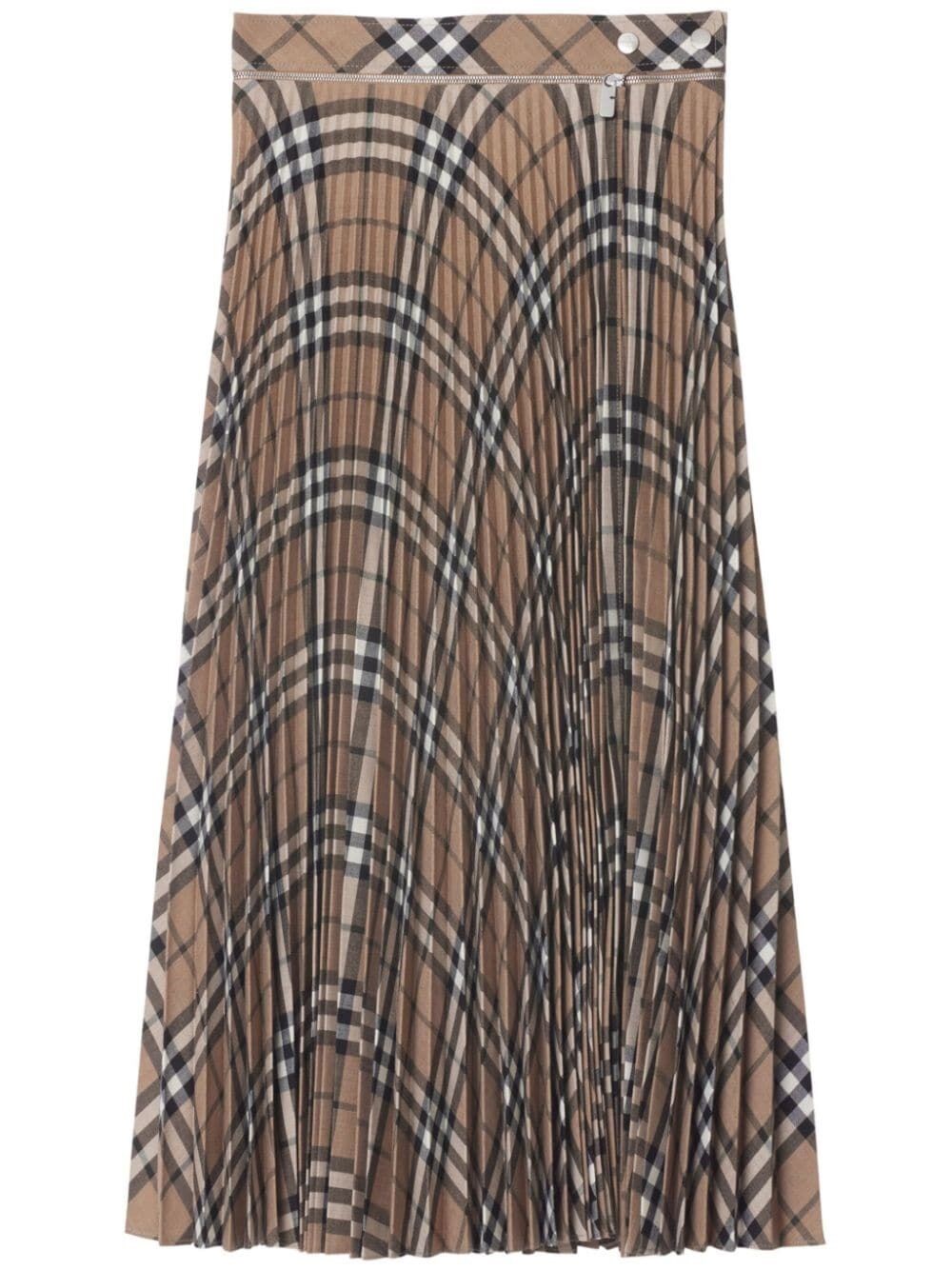 Shop Burberry Pleated Check Wool Blend Skirt In Multicolour