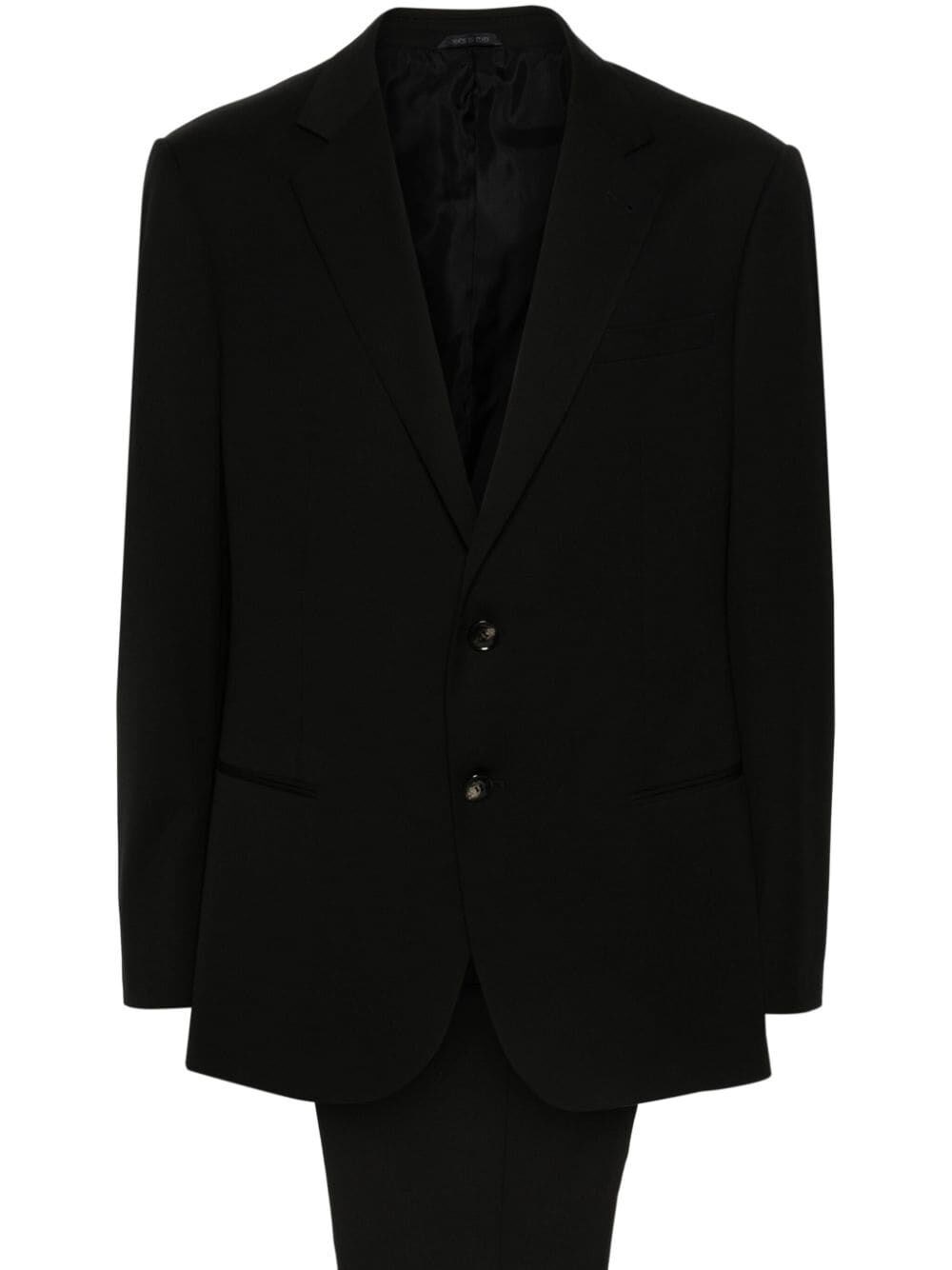 Shop Giorgio Armani Tapered Leg Trousers Wool Suit In Black