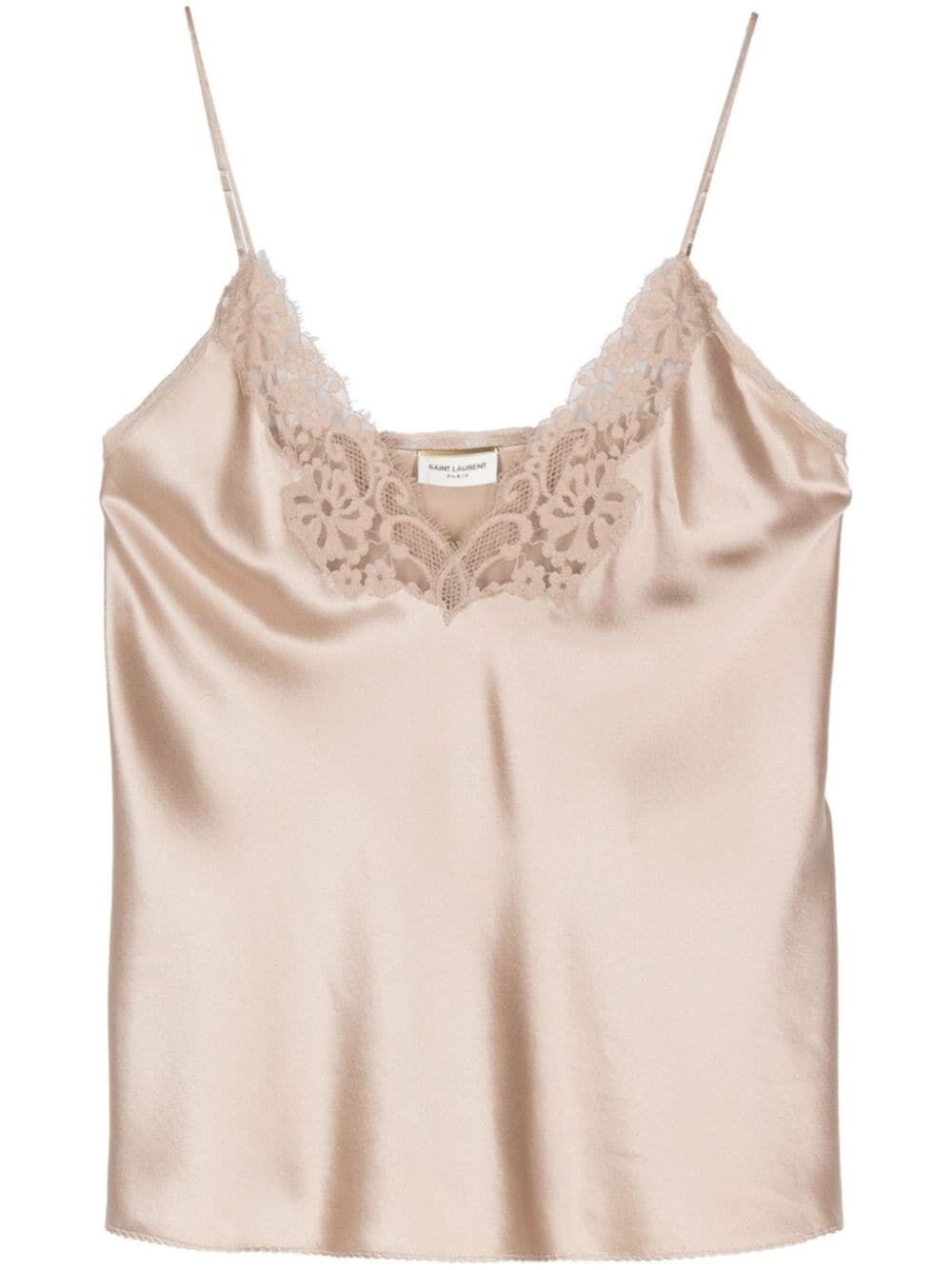 Shop Saint Laurent Lingerie Top In Lace & Silk In Nude & Neutrals