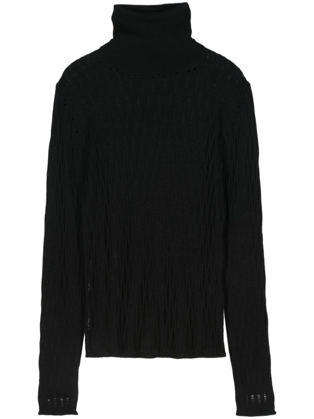 SEMI-SHEER MOULINÉ RIBBED TURTLENECK