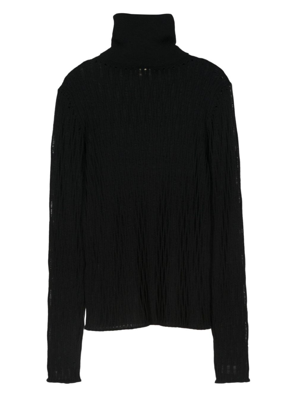 SEMI-SHEER MOULINÉ RIBBED TURTLENECK