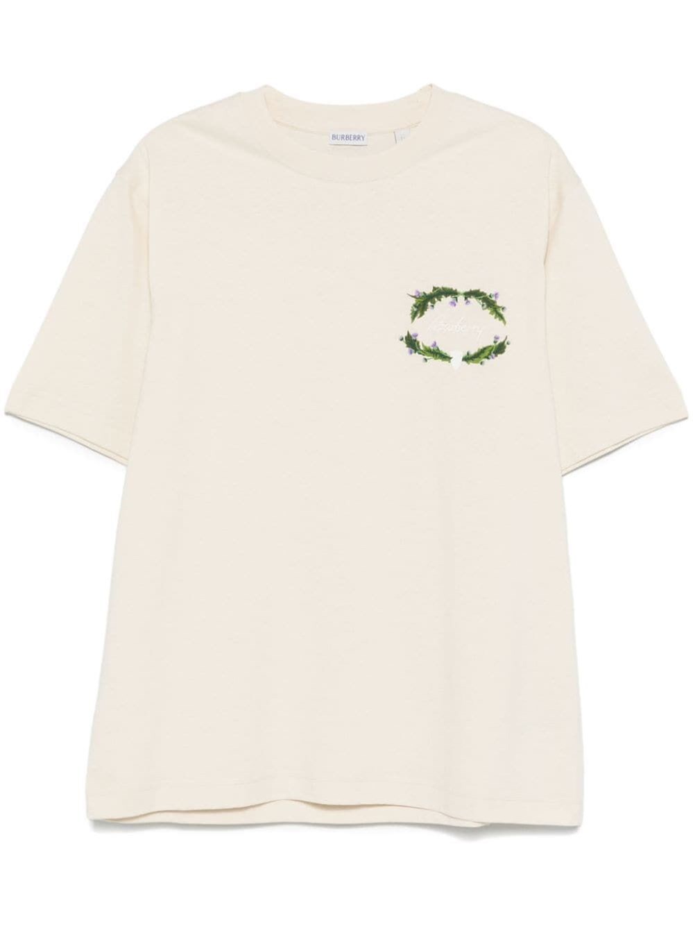 Shop Burberry Logo-embroidered T-shirt In Nude & Neutrals