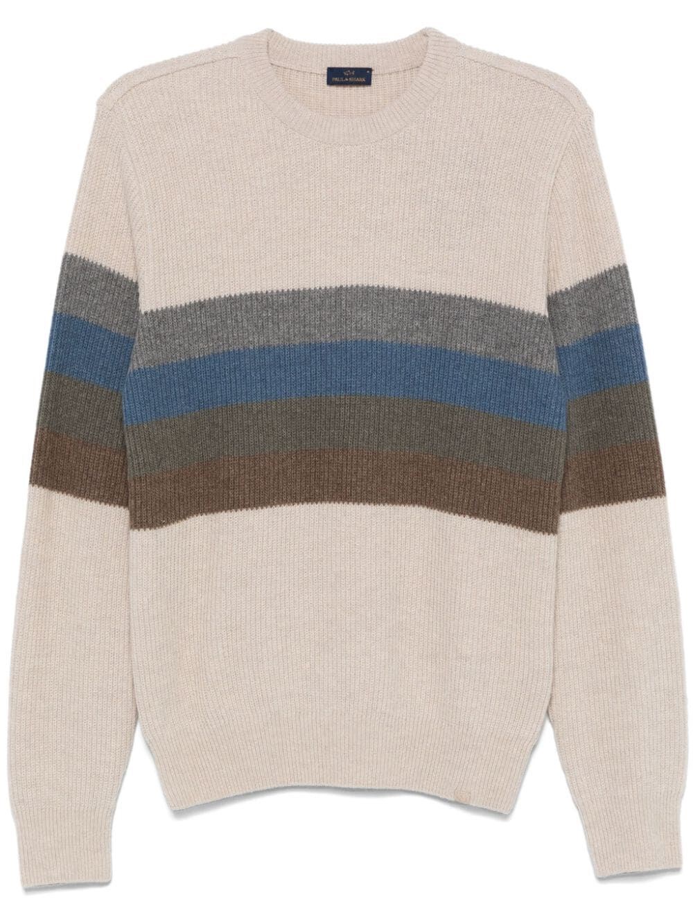 Shop Paul & Shark Striped Wool Sweater In Nude & Neutrals