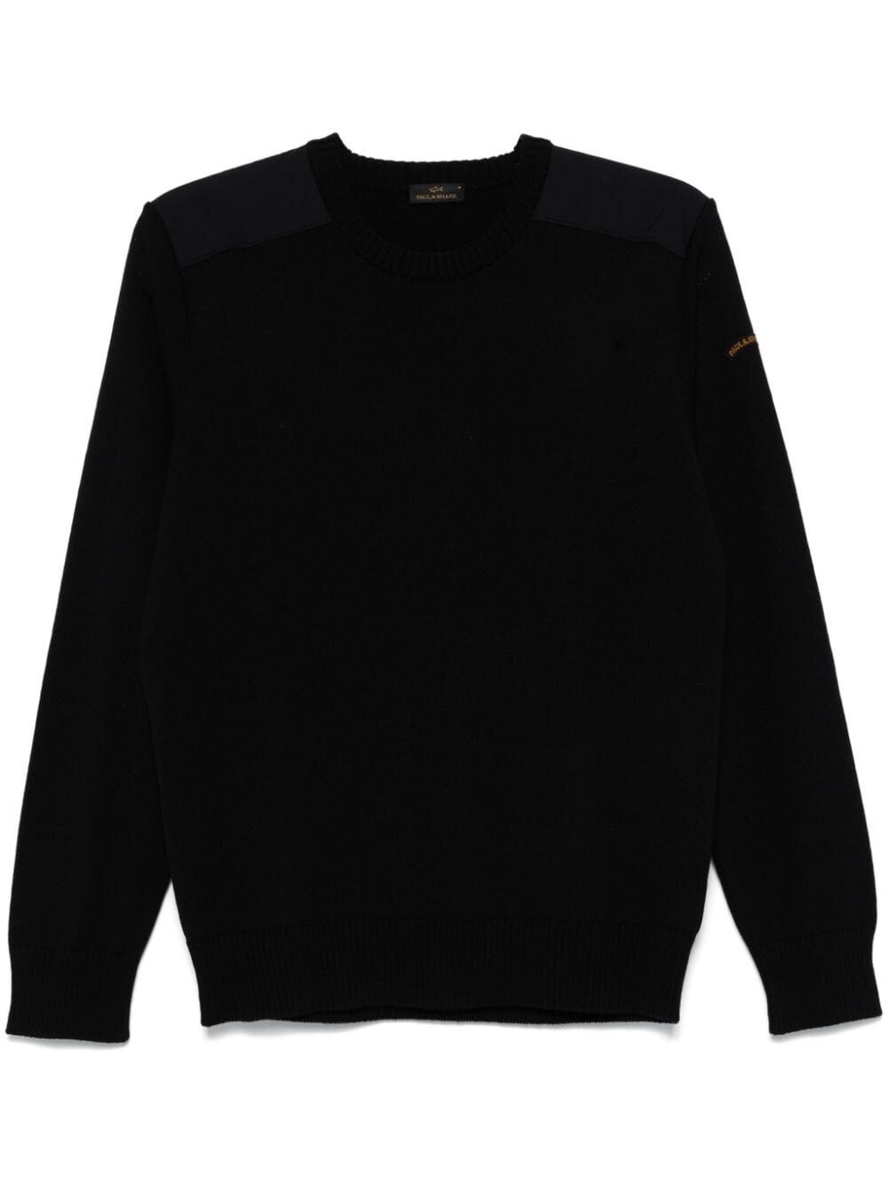 Paul & Shark Wool Crewneck Sweater Ribbed Cuffs In Black