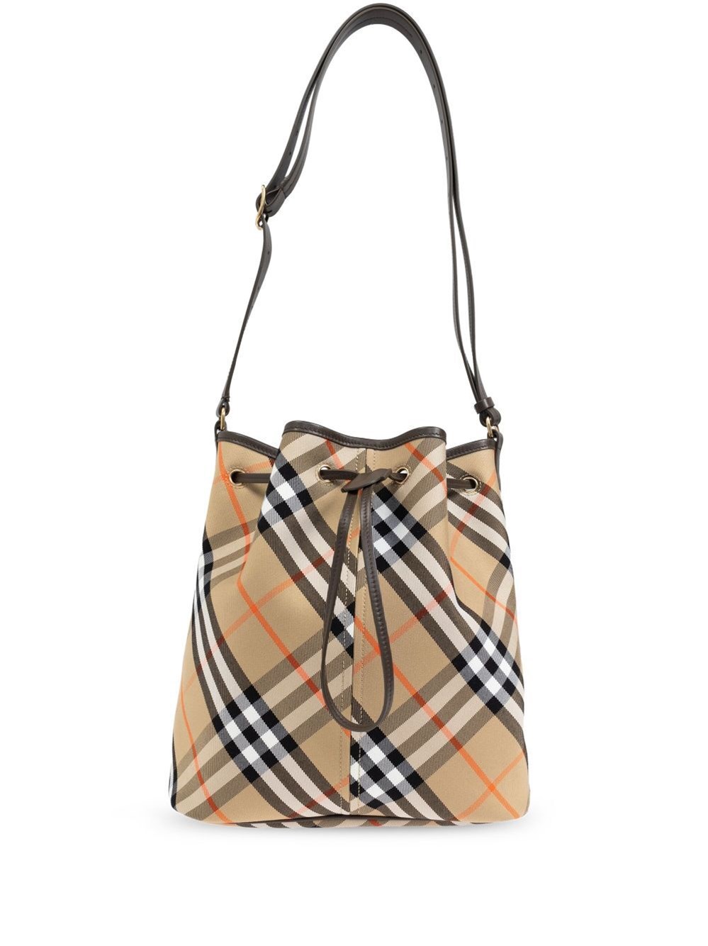 Shop Burberry Vintage Check Bucket Shoulder Bag In Nude & Neutrals