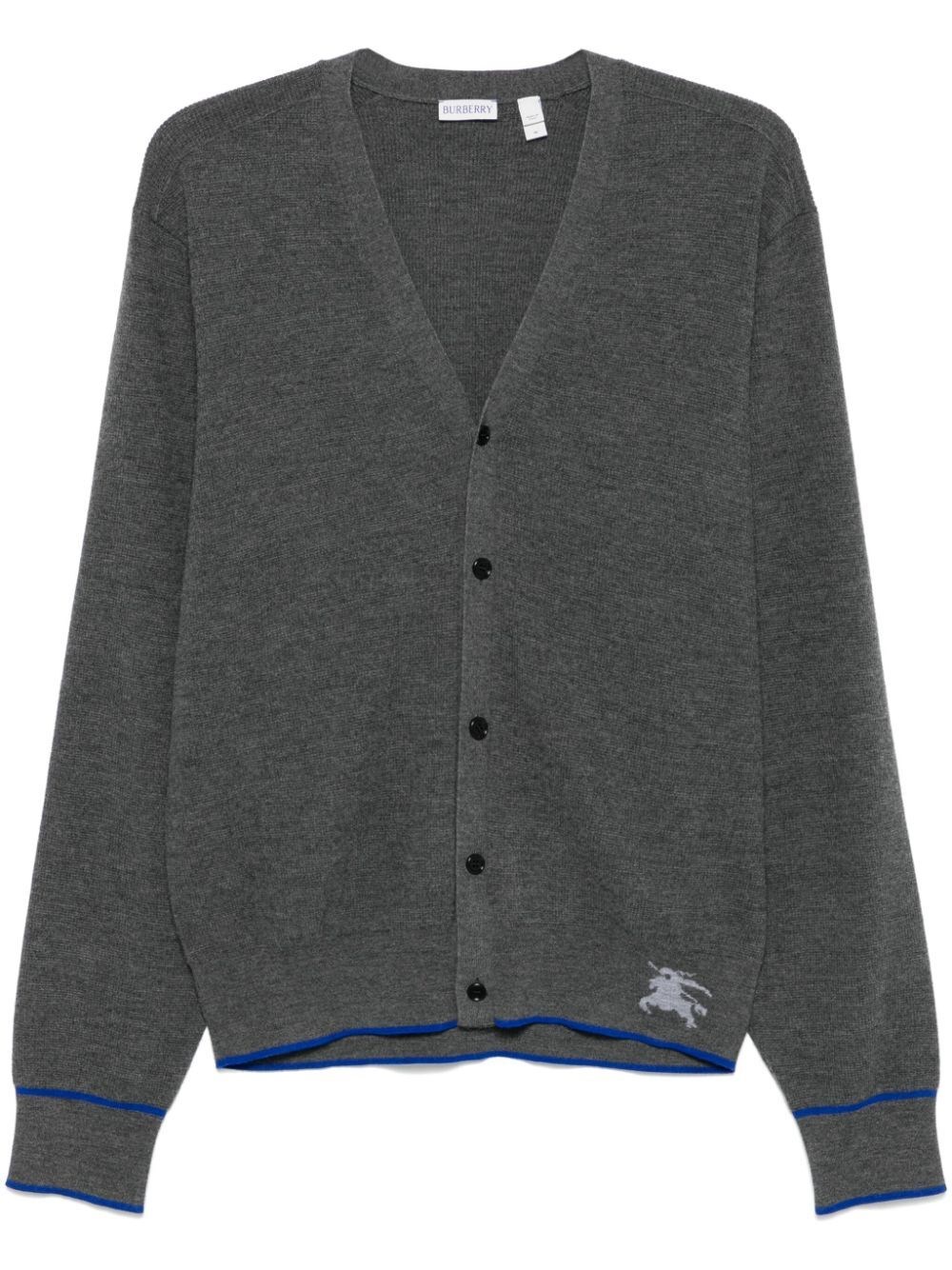 Shop Burberry Midweight Knitted Wool Cardigan In Grey