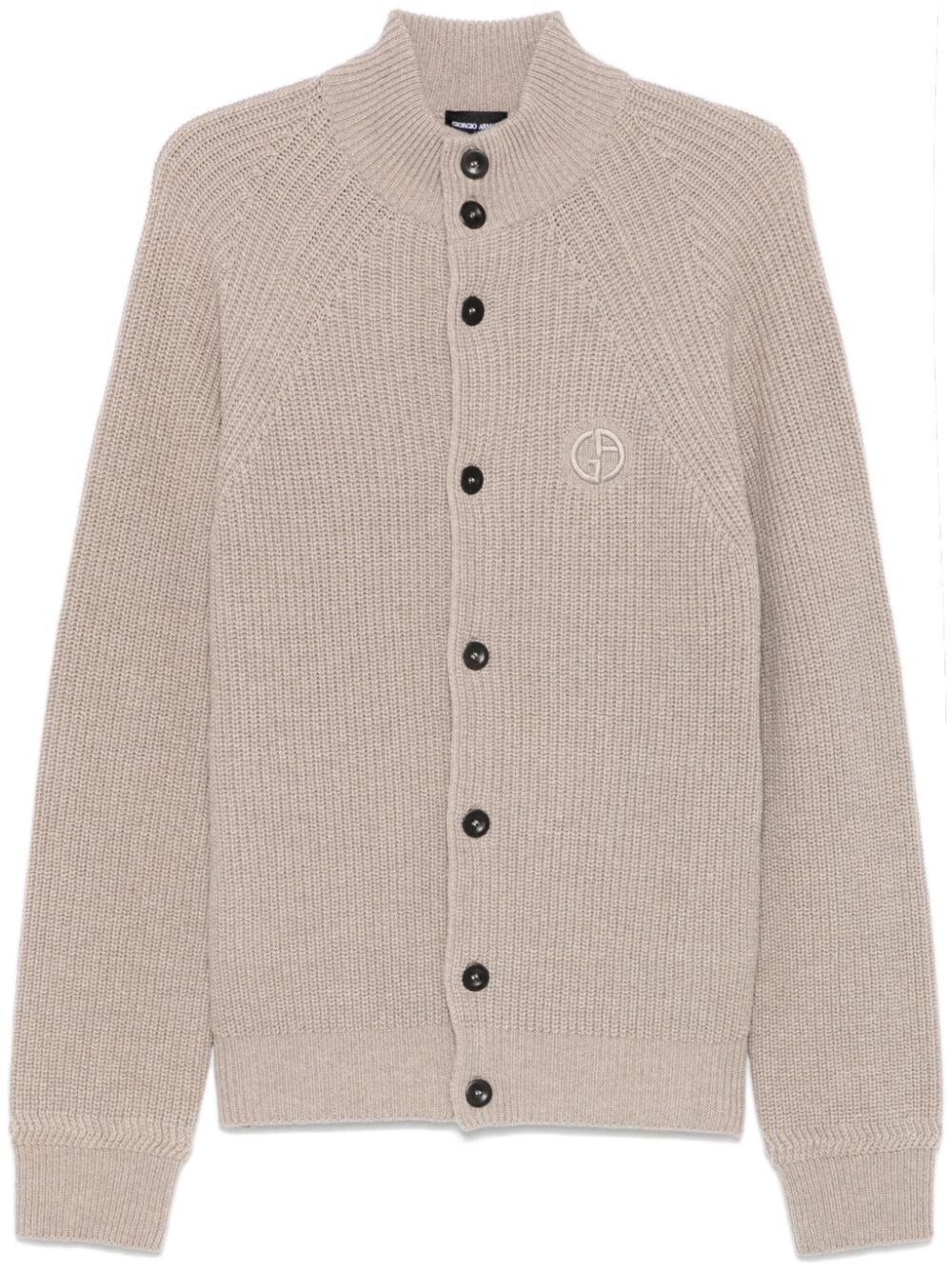 Shop Giorgio Armani Ribbed-knit Cardigan In Nude & Neutrals