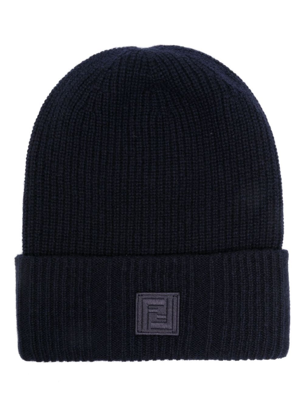 Shop Fendi Patch-logo Beanie In Blue