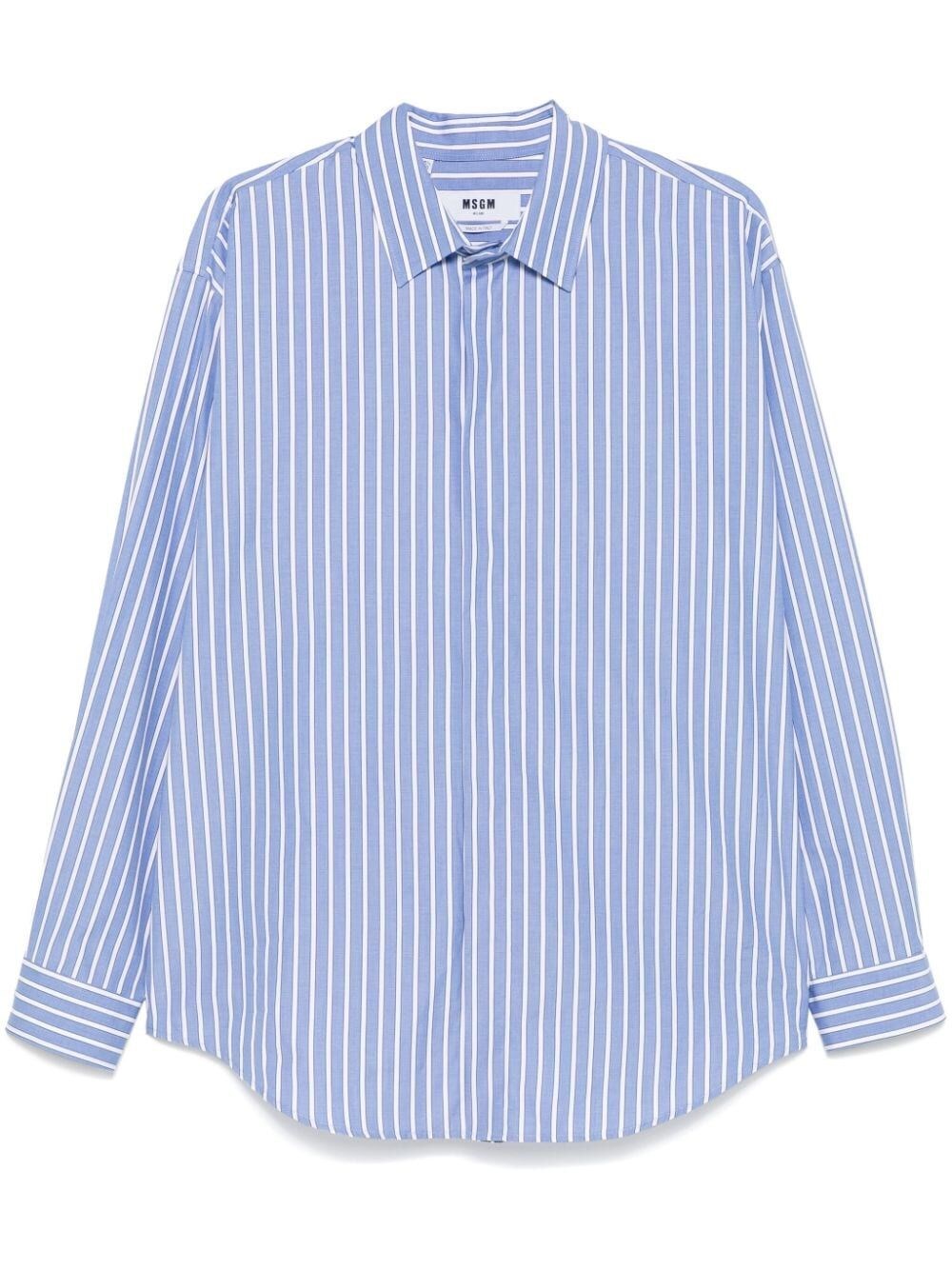 Shop Msgm Cotton Poplin Striped Shirt In Blue