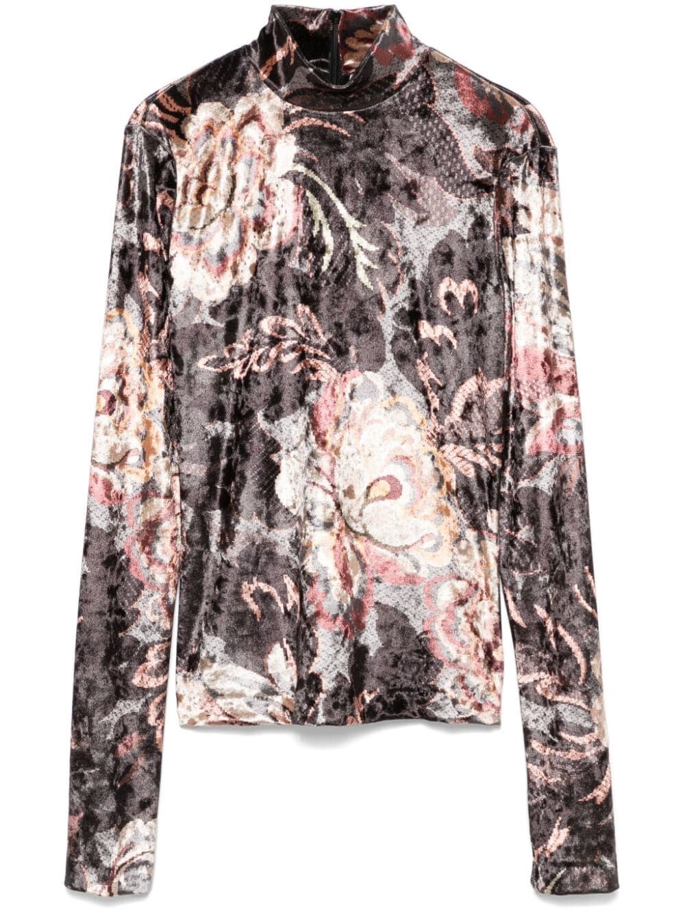 Shop Etro Velvet Turtleneck Long-sleeved Top In Multicolour