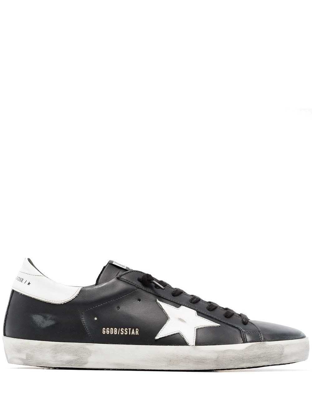 Golden Goose 'super-star' Black Low Top Sneakers With Logo Patch And Suede Details In Leather Man In Black