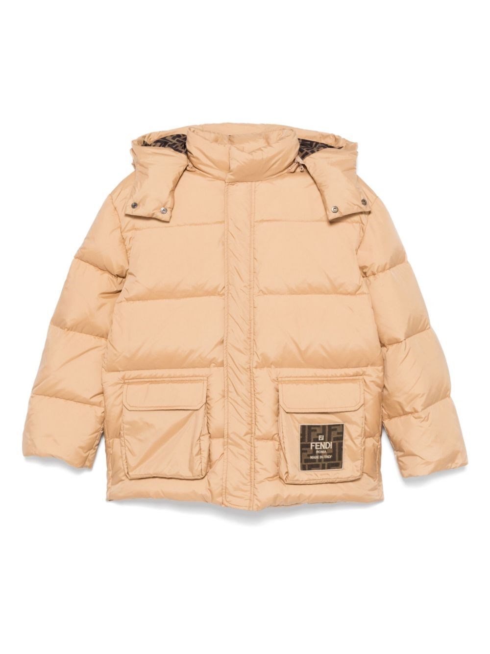 Fendi Logo Patch Down Jacket In Nude & Neutrals