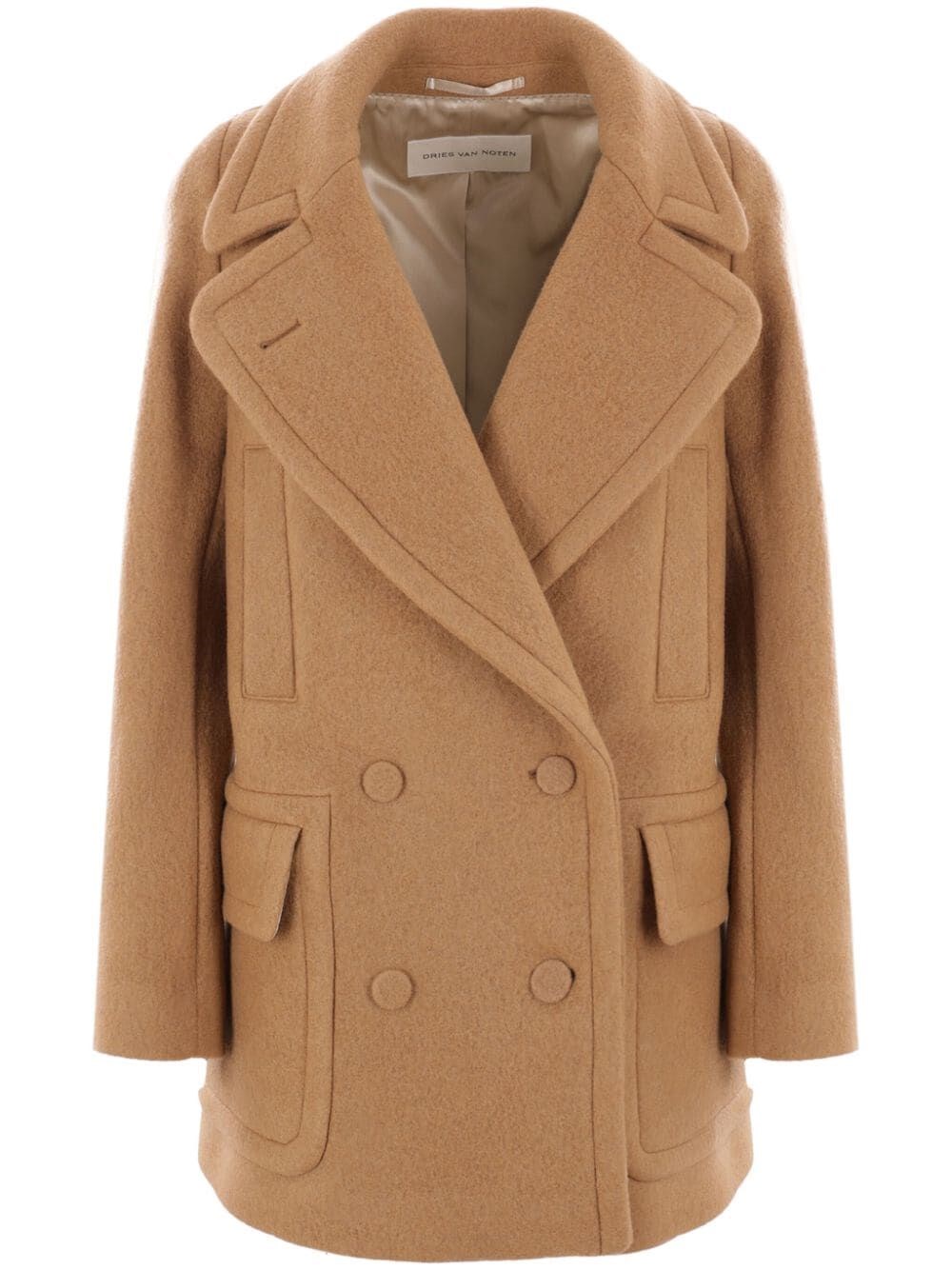 Dries Van Noten Double-breasted Coat In Nude & Neutrals