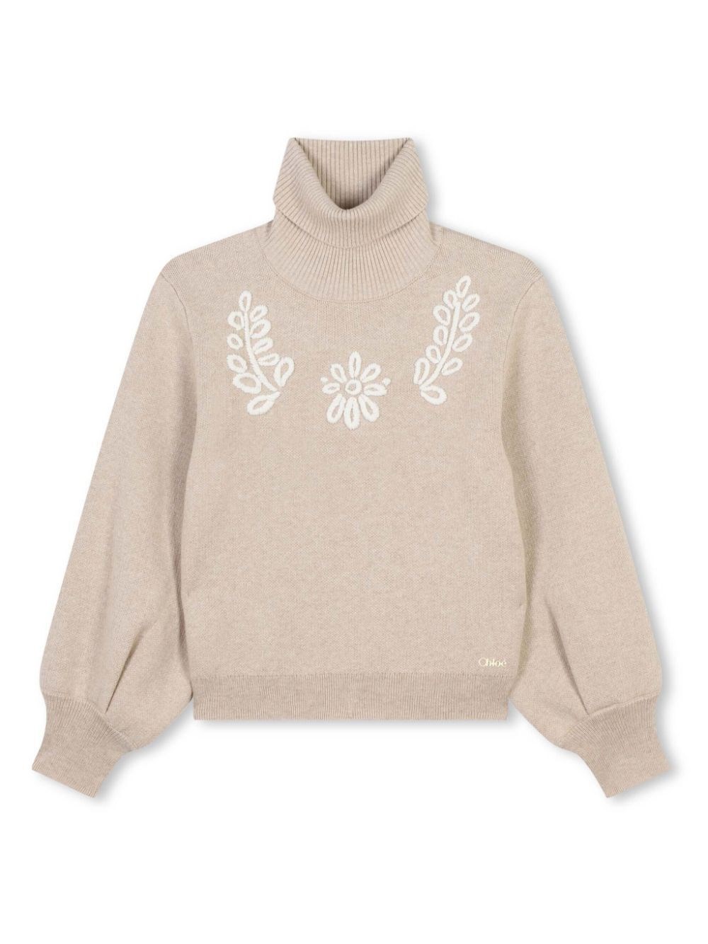 Shop Chloé Roll-neck Embroidered Jumper In Nude & Neutrals