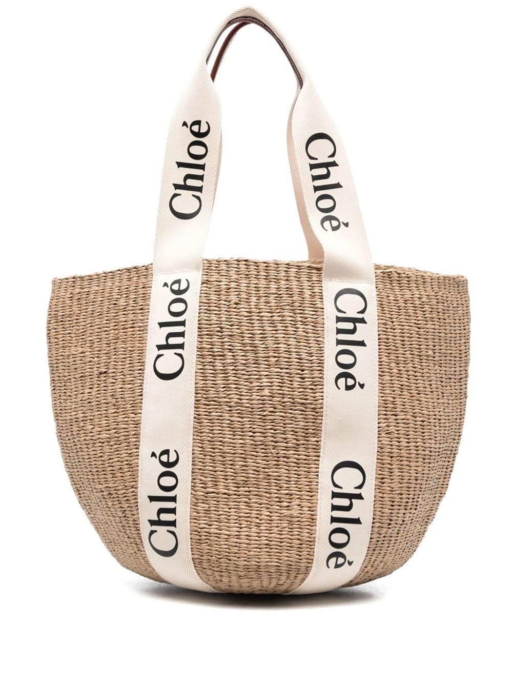 Chloé Woody Large Basket Bag With White Ribbon Women In Brown