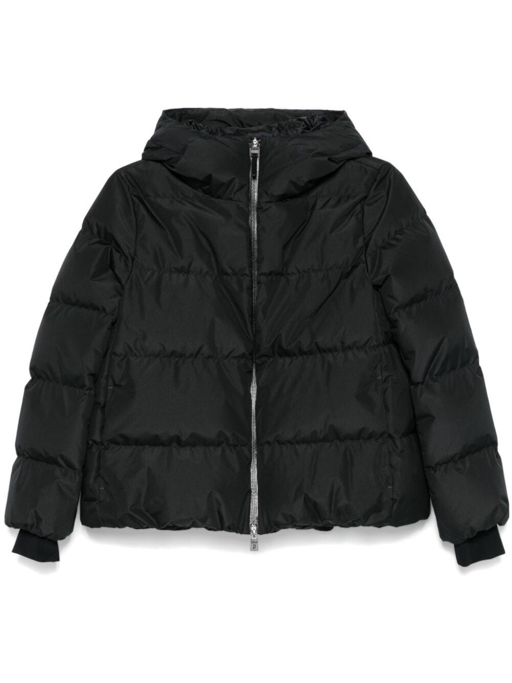 Shop Herno Hoodie Zipped Down Jacket In Black