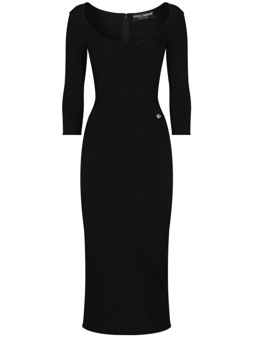 Dolce & Gabbana Viscose Jersey 3/4 Sleeve Midi Dress In Black