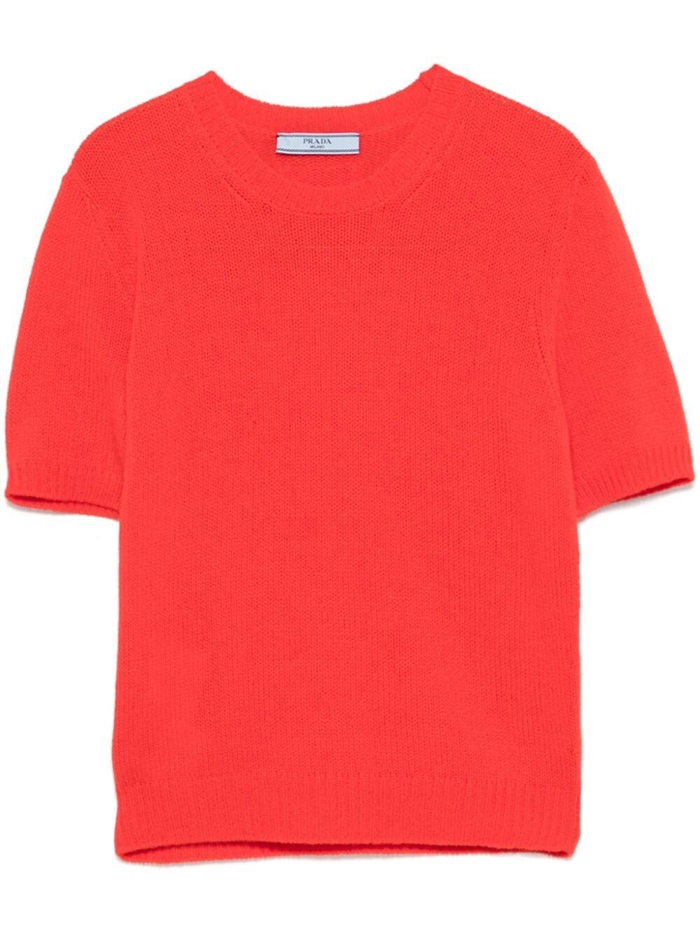 Shop Prada Short-sleeved Cashmere Sweater In Red