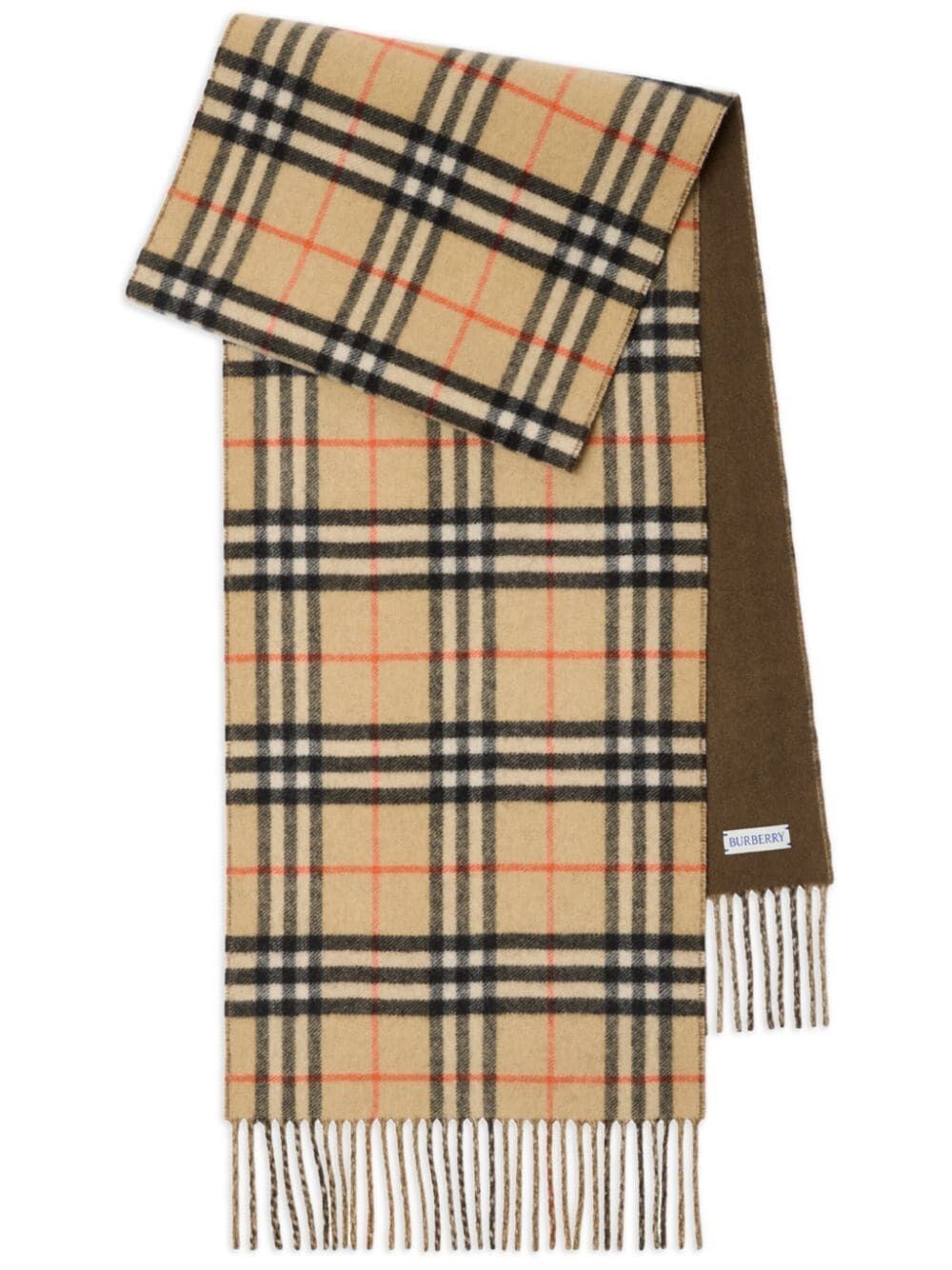 Shop Burberry Reversible Check Cashmere Scarf In Nude & Neutrals