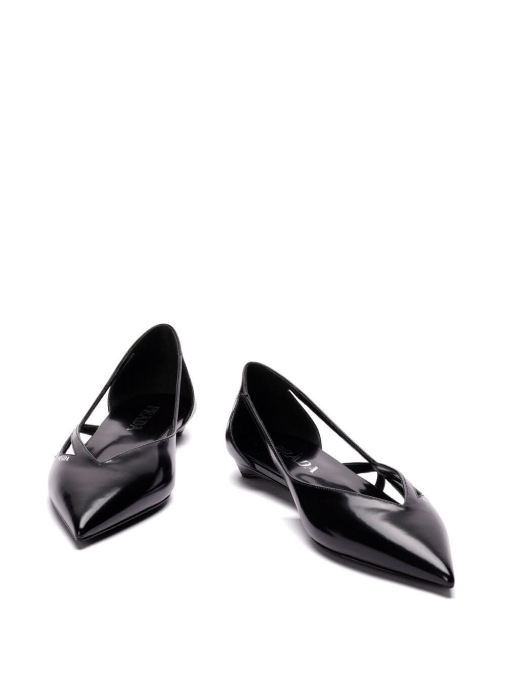 ■PRADA プラダ カットアウト ブラッシュドレザー バレリーナ 海外希少【PRADA】カットアウトブラッシュレザーバレリーナ