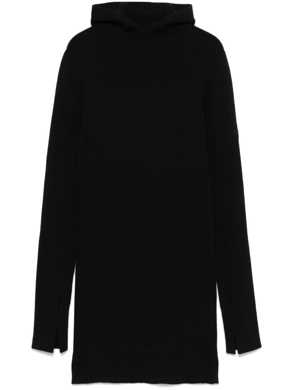 Shop Fendi Hood Collar Ribbed Dress In Black