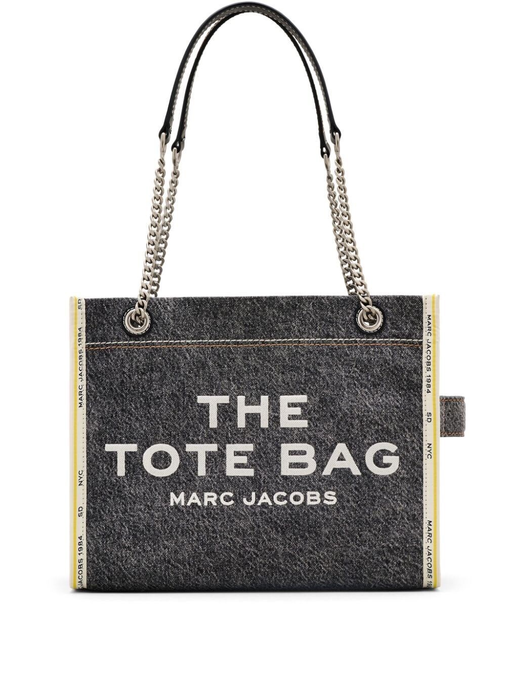 Shop Marc Jacobs The Denim Chain Medium Tote Bag In Black