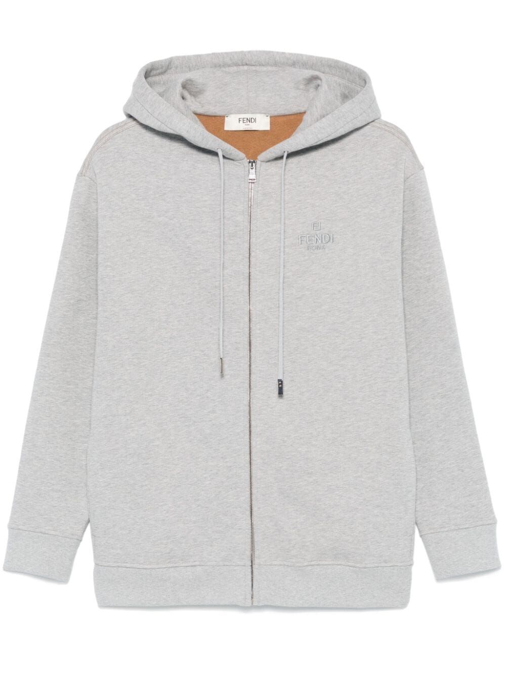 Shop Fendi Logo-embroidered Hoodie In Grey