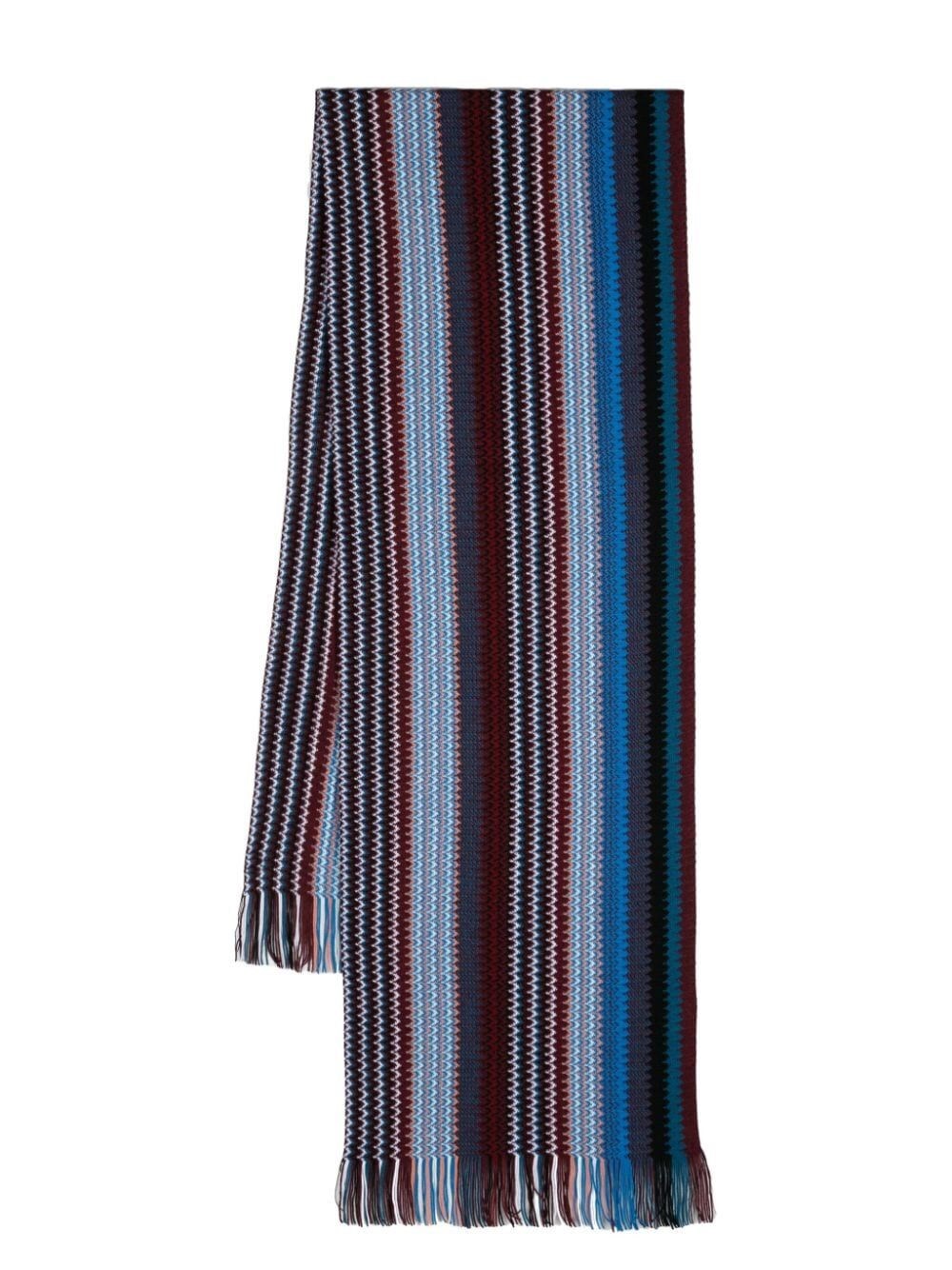 Shop Missoni Zig-zag Fringed Scarf In Blue