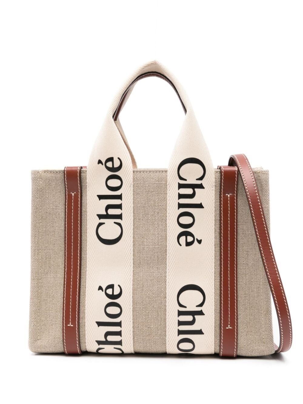 Chloé Multicolor Fabric Small Woody Shopping Bag In Nude & Neutrals