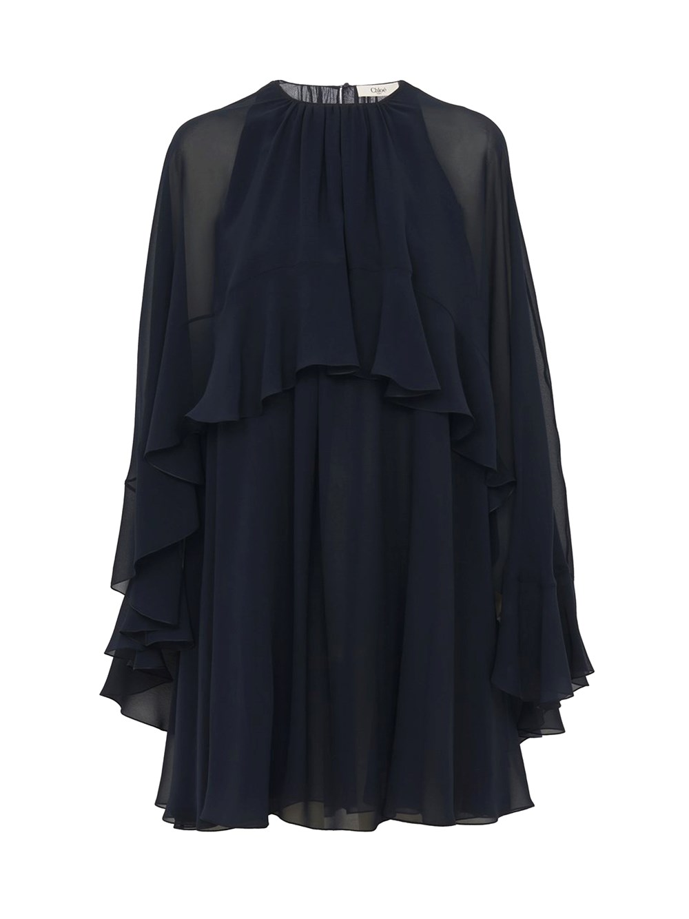 Shop Chloé Mini Cape Dress In Silk Georgette In Blue