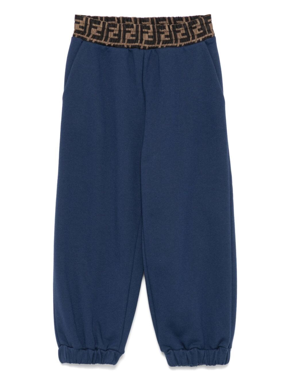 Shop Fendi Ff Elasticated Waistband Track Pants In Blue