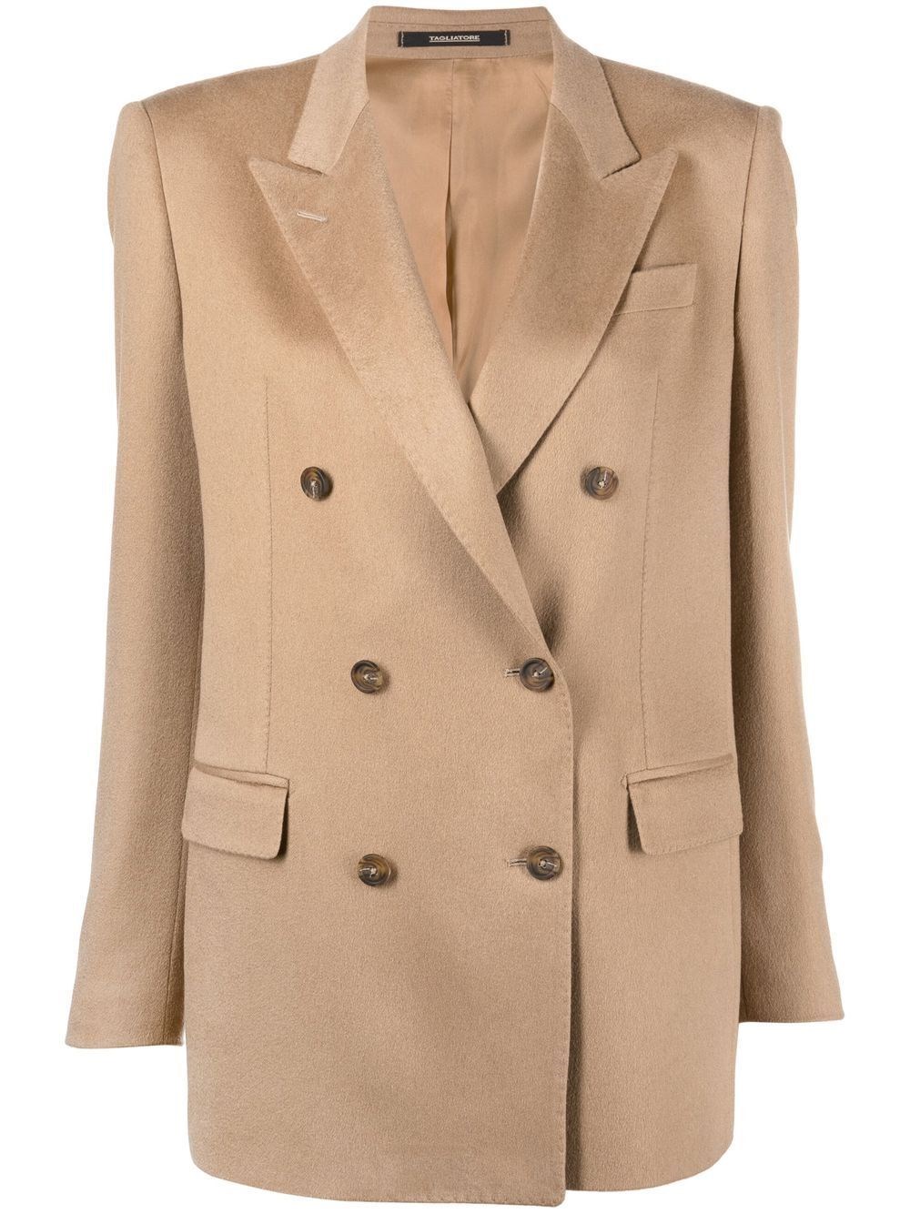 Shop Tagliatore Jasmine Double Breasted Wool Blazer In Nude & Neutrals