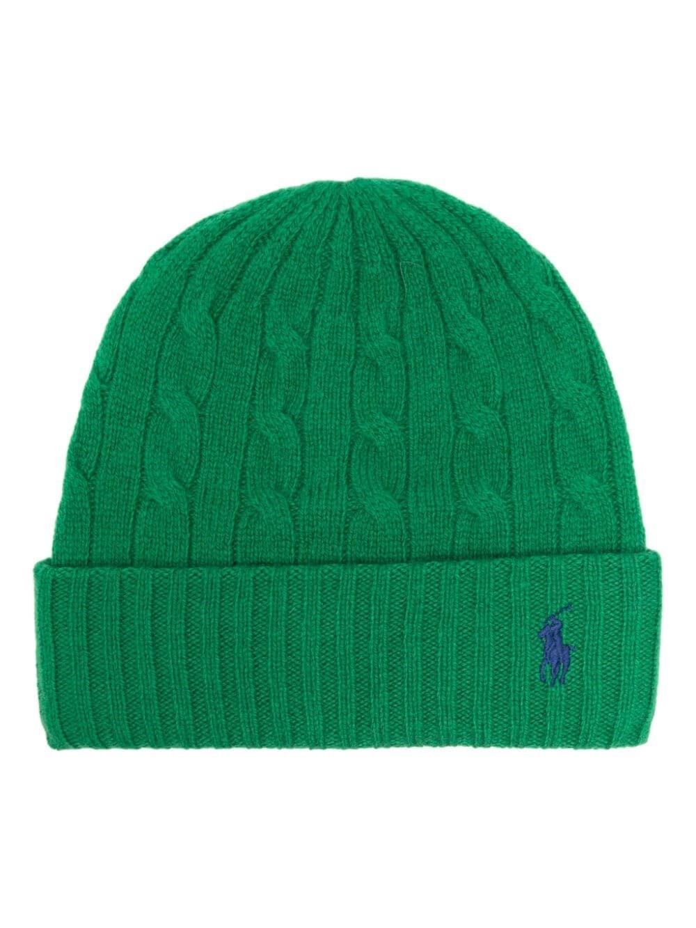 Shop Polo Ralph Lauren Cable-knit Wool-cashmere Beanie In Green