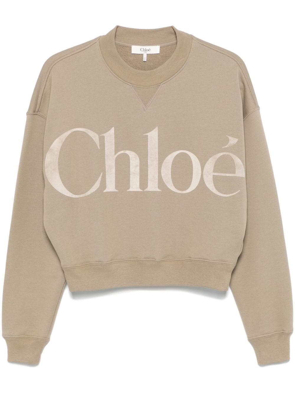 Shop Chloé Velvet Logo Cotton Fleece Sweatshirt In Grey