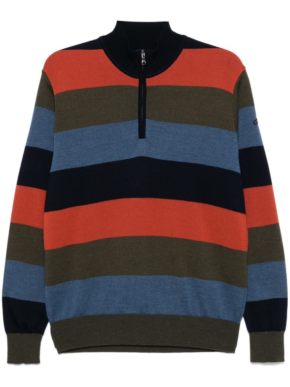 Shop Paul & Shark Striped Half Zip Wool Sweater In Multicolour