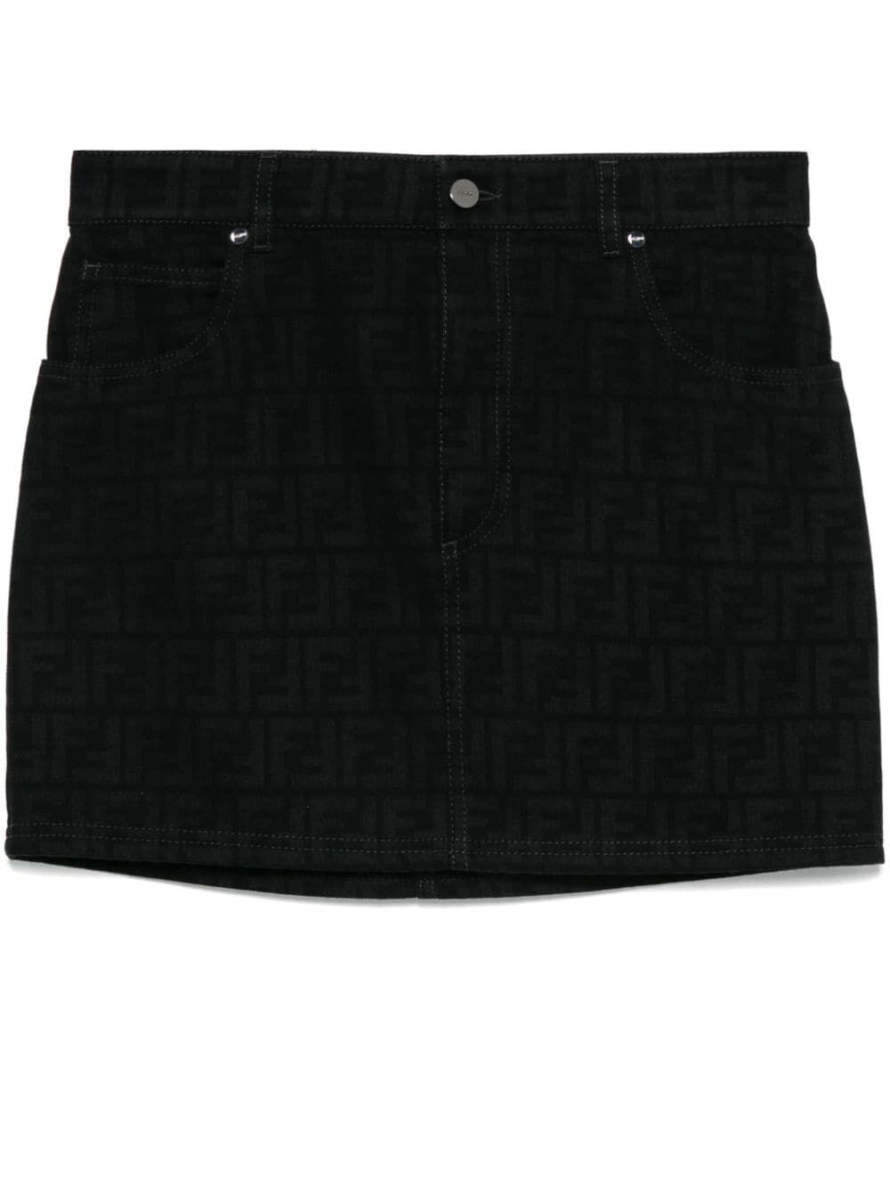 Shop Fendi Ff-motif Denim Mini Skirt In Black