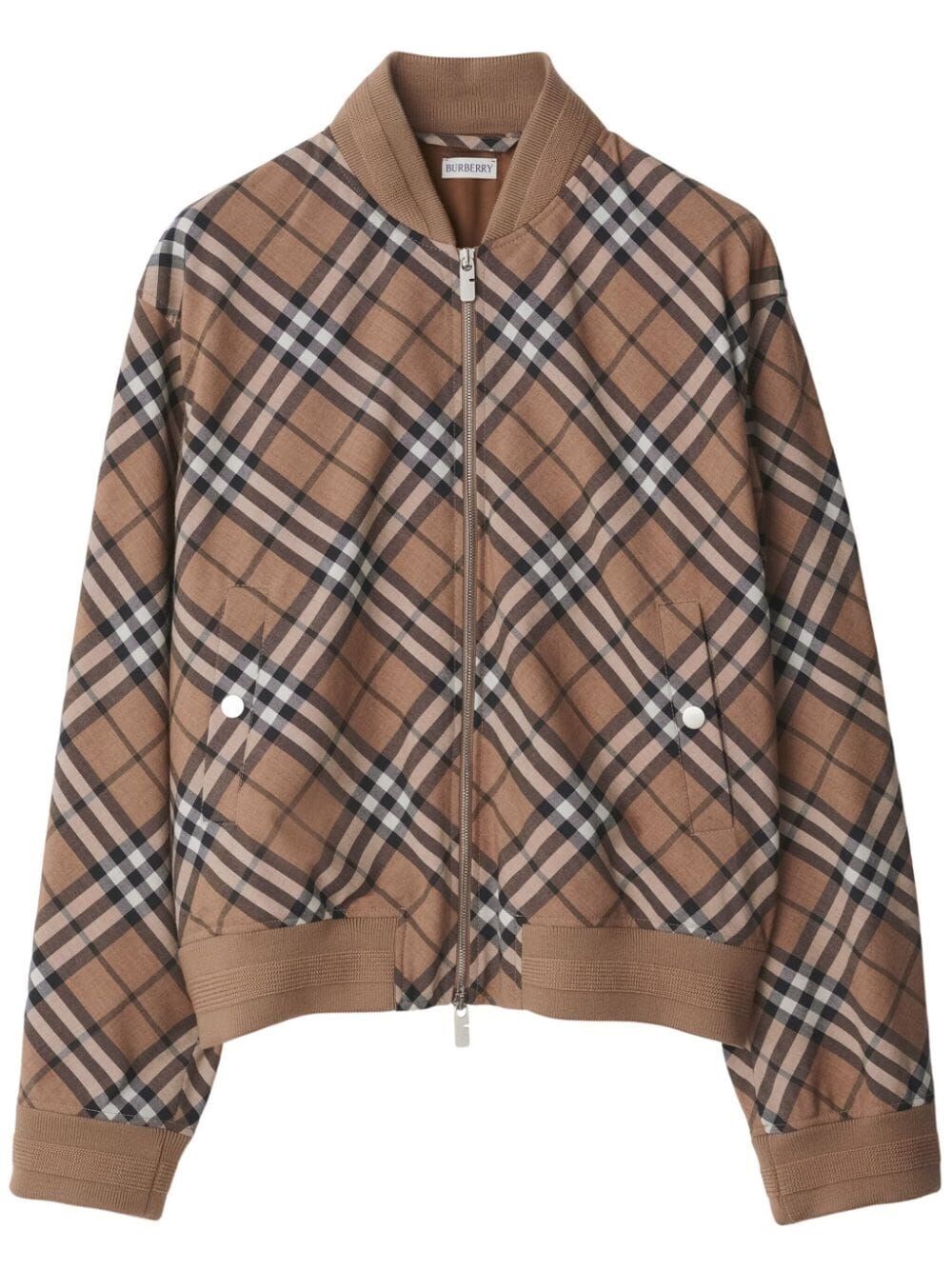 Burberry Check Wool Blend Harrington Jacket Clothing In Nude & Neutrals