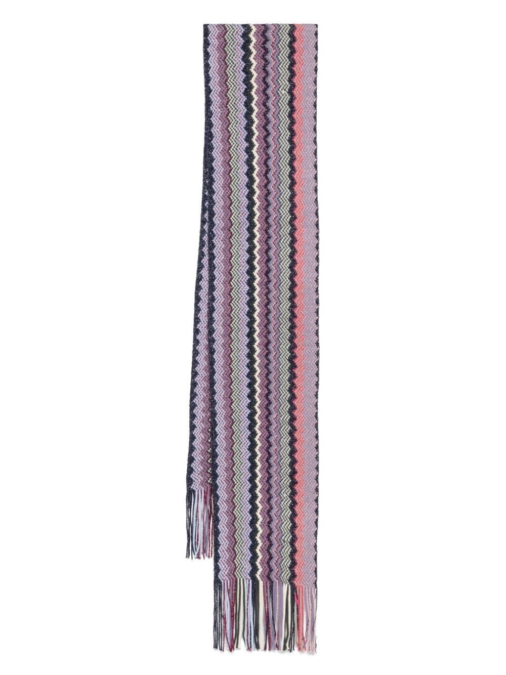 Missoni Lurex Detailing Wool Blend Zig-zag Scarf In Pink & Purple