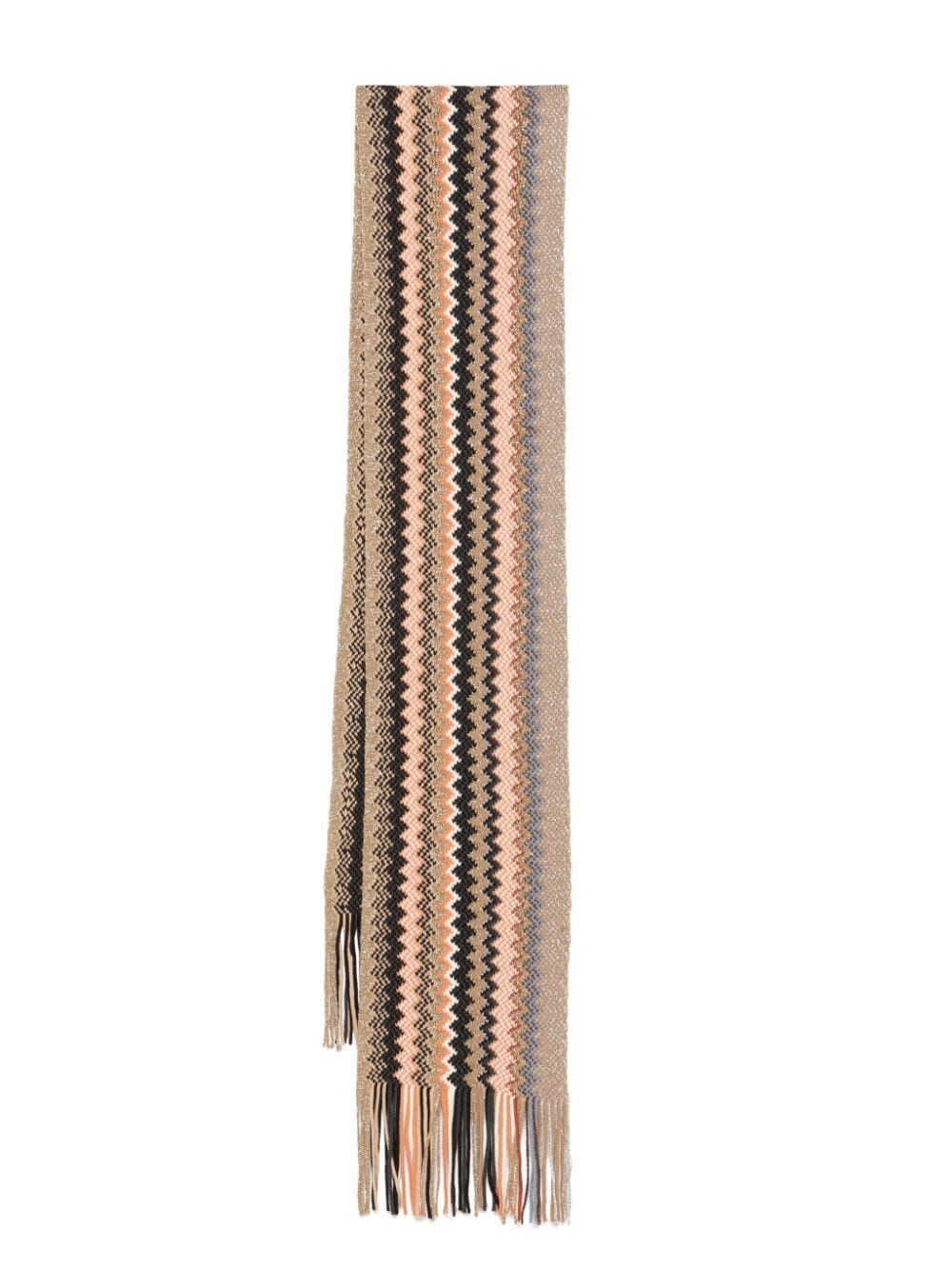 Shop Missoni Lurex Detailing Wool Blend Zig-zag Scarf In Nude & Neutrals