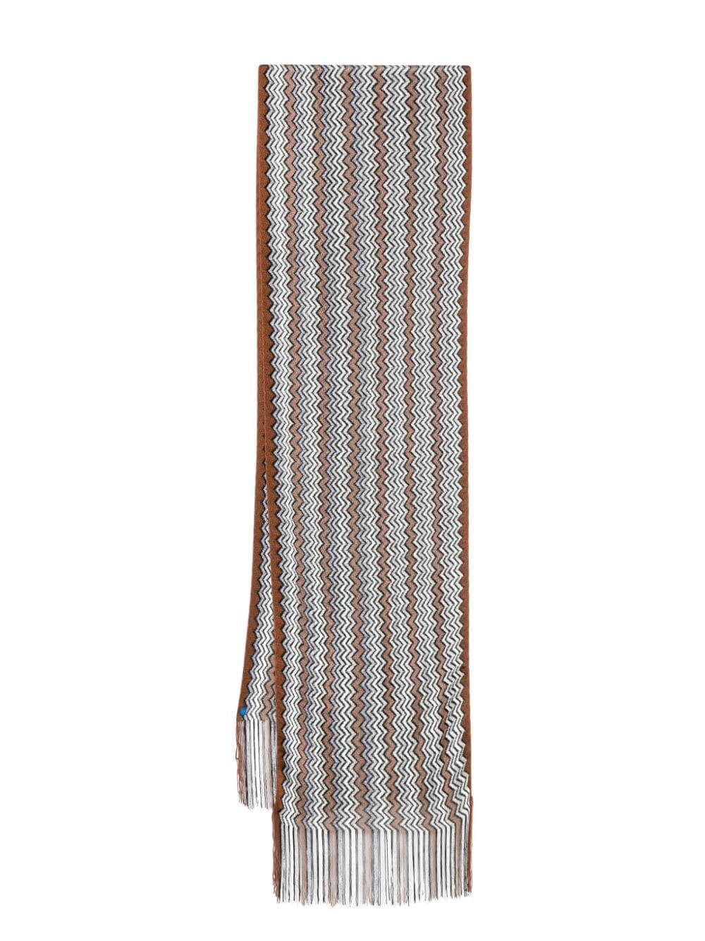 Shop Missoni Lurex Detailing Zig-zag Scarf In Brown