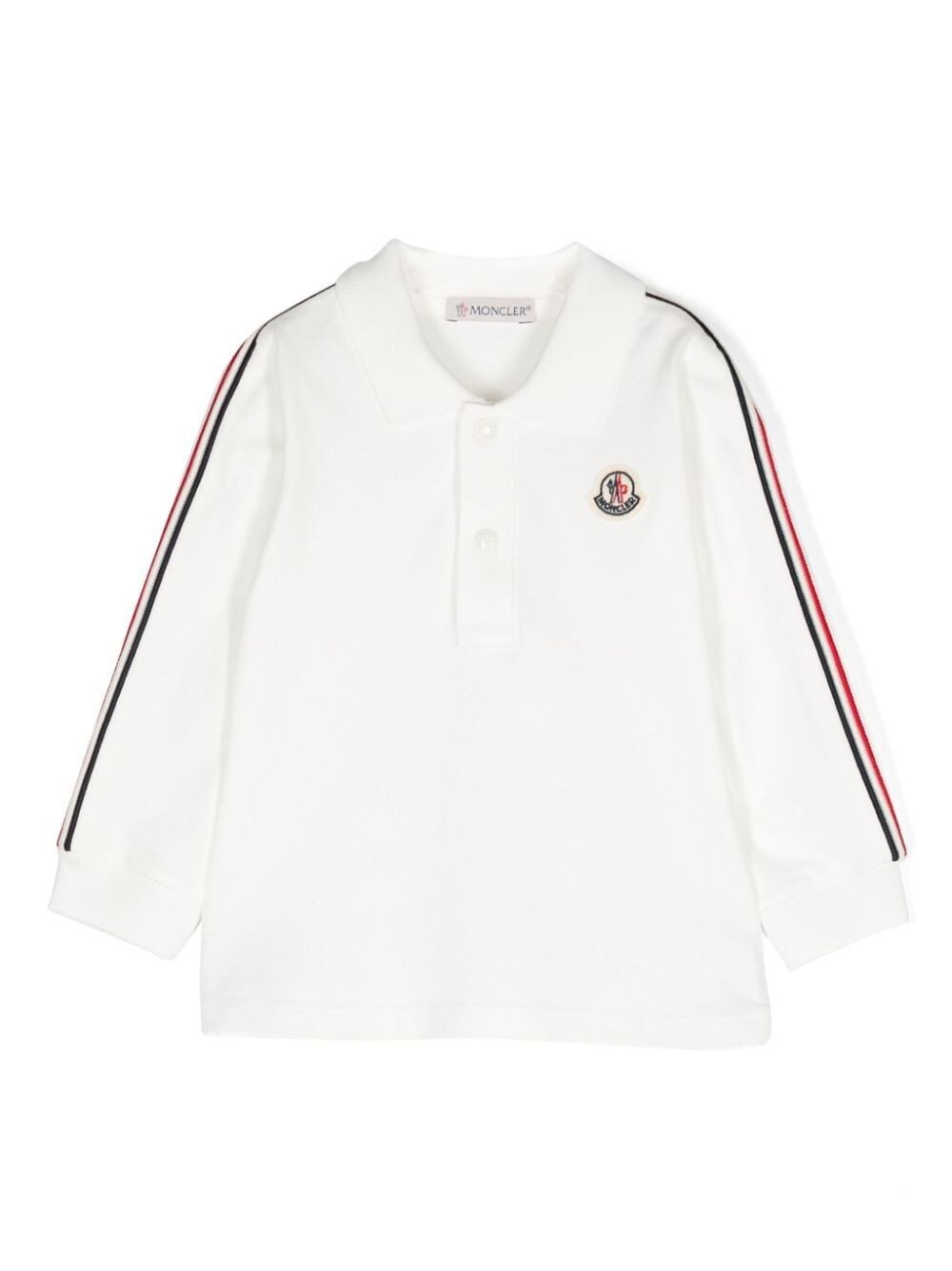 Moncler Kids' Tricolour Long Sleeve Polo Shirt In White