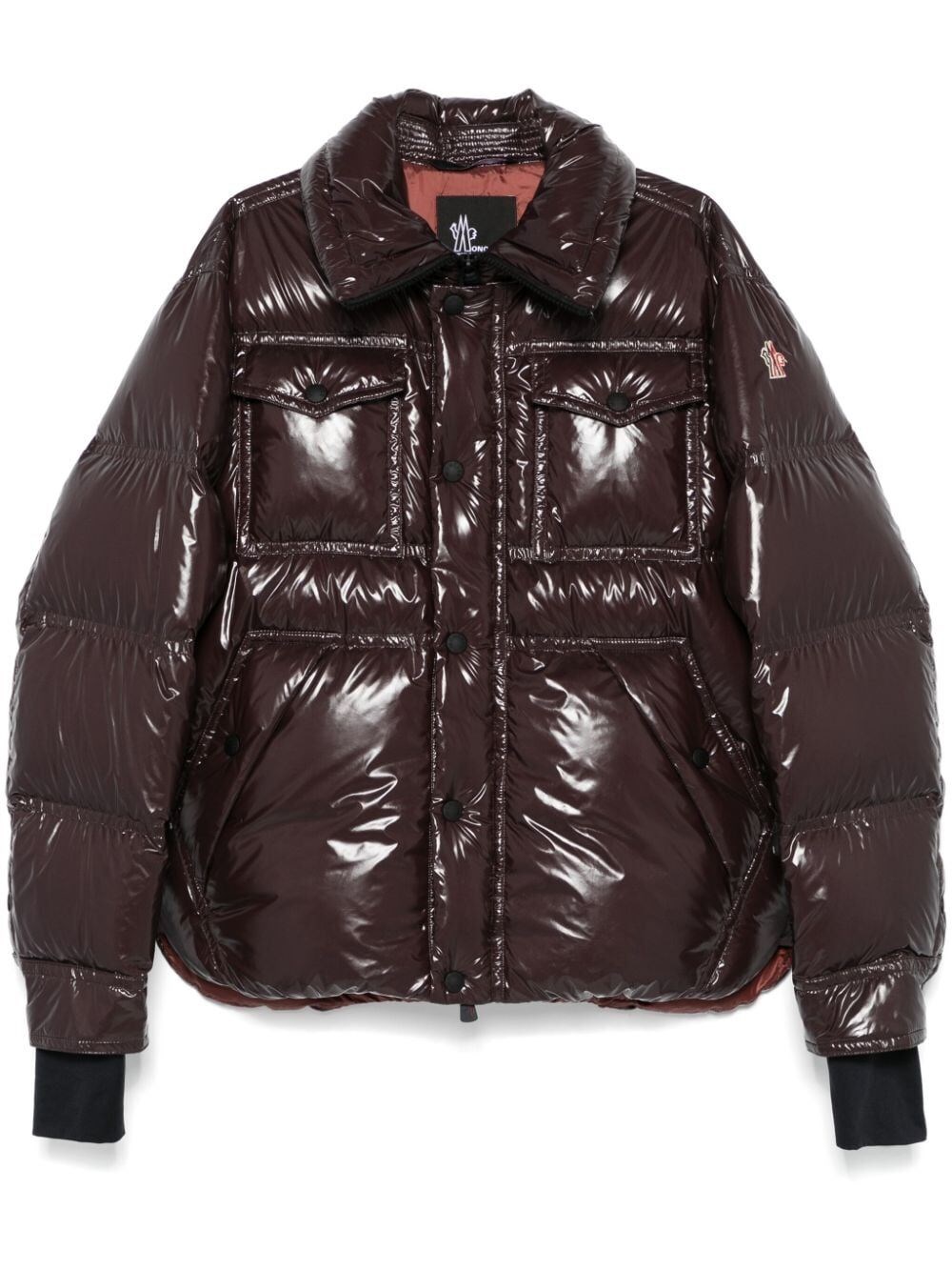 Moncler Glossy Finish Down Jacket With Quilted Design In Brown