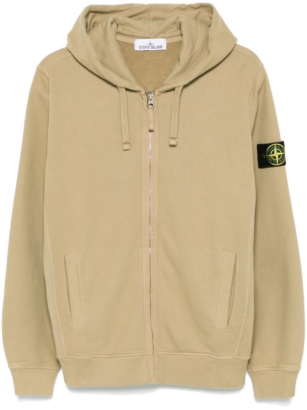 Shop Stone Island Zip-up Jersey Hoodie In Nude & Neutrals