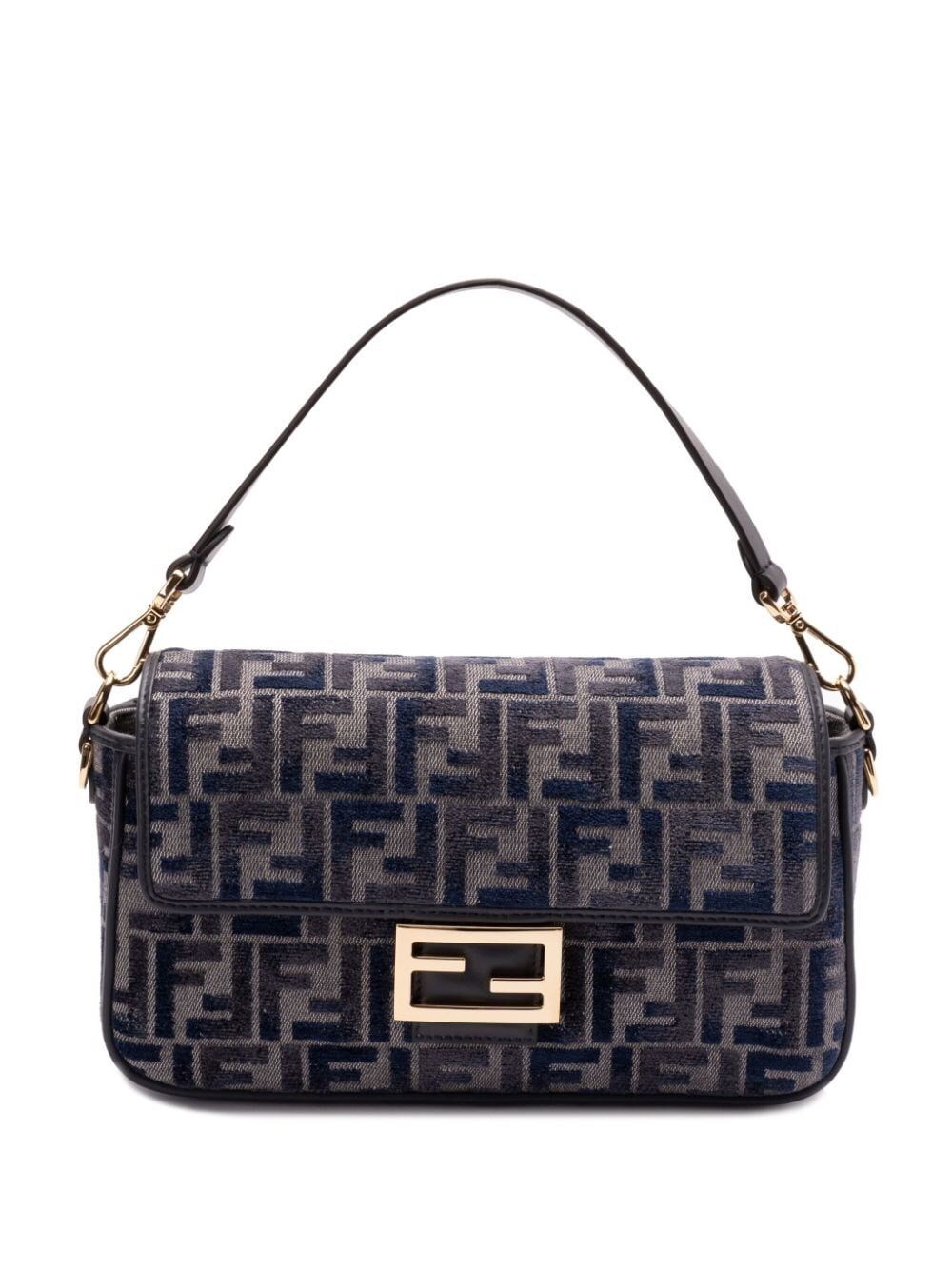 Shop Fendi Ff Chenille Medium Baguette Bag In Blue